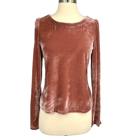 Anthropologie Open Back Top Pink Velvet Size S Strappy Long Sleeve Bows Evening - Picture 5 of 9